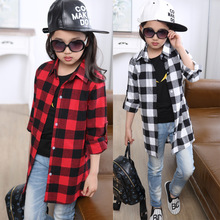 New 2016 Fashion Plaid Clothing For Girls Long Sleeved Tops Clothes Girls Blouse T-shirts For Girls Aged 5-14