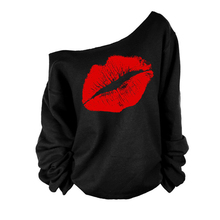 New Fashion Spring Sweater Coat Red&White Big Lips Sexy Oblique Pattern For Women