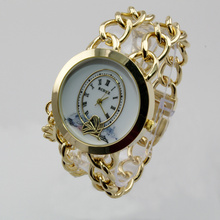 WH004 Fashion Chain Bracelet Big Face Quartz Analog Lady Wrist Watch XMAS GIFT gold Hand catenary
