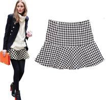2014 New Fashion Women Spring Autumn and Winter OL Geometric Pattern Chiffon Ruffles Short Skirts ladies Ball Gown Skirt