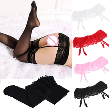 New Sexy Women Lace Top High Tights Socks Stockings With Belt + Lace Lingerie Garter Belt Four Colors Freeshipping C1