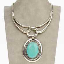 New Arrival Vintage Turquoise Necklace For Women Tibetan Silver Statement Necklace Pendant Charm Choker Bib Necklace Jewelry