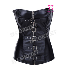Black Faux Leather Gothic Corset Steampunk Women Buckled Corsets Sexy Overbust Corselet Corpete Zipper Waist Trainer Bustier