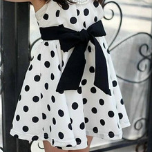 Kids Girls Chiffion Dress Polka Dot Pleated Sundress Bowknot Belt Dress Summer Dresses 2-6Y Girls Clothes