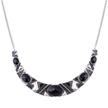 Statement Necklace 2015New Vintage Jewelry Silver Color Alloy Black Resin Bead Choker Necklace Fashion Bijoux Necklace