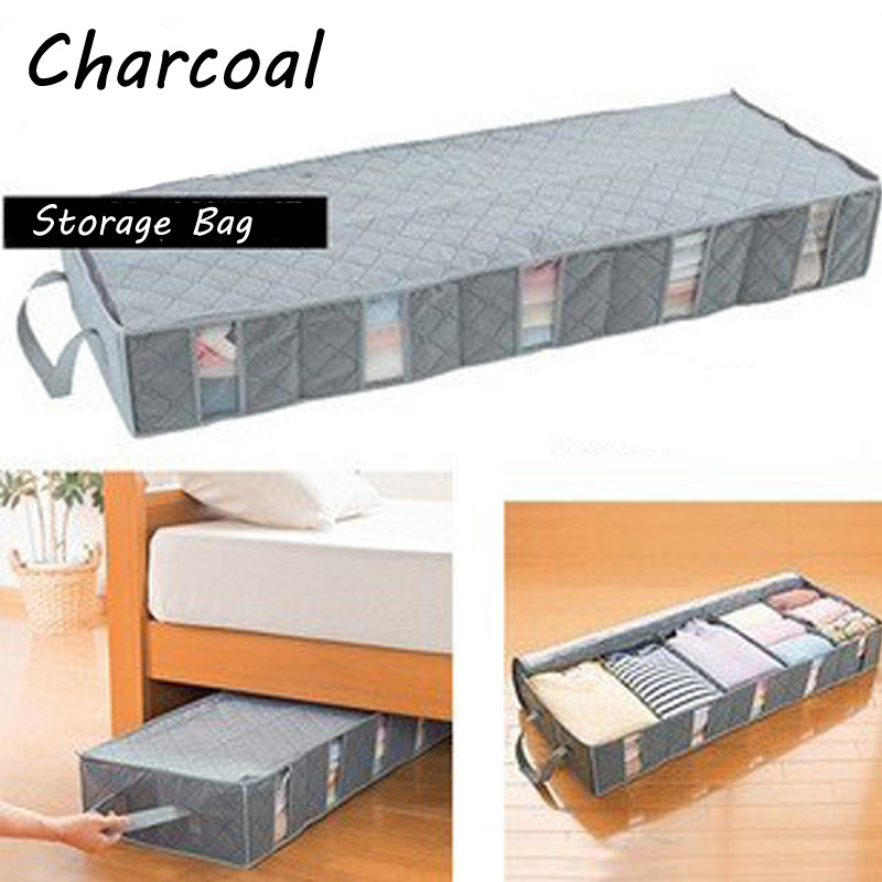 Charcoal 53L Carpet Stuff Quilt Storage Organizer Box Bins Clear Luggage Clothing Window Underbed Nonwoven A08-3