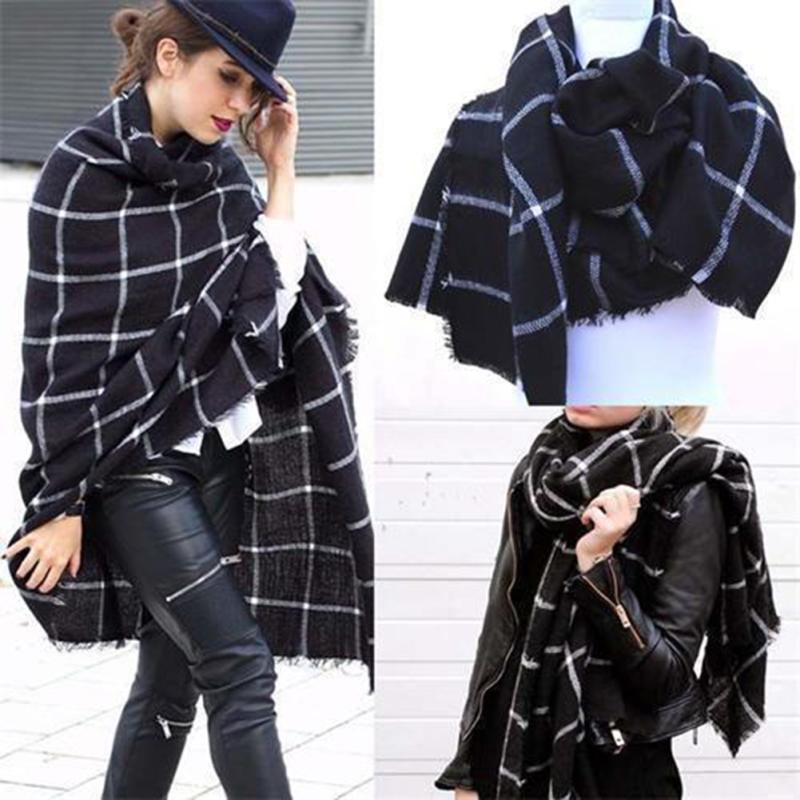 202x74cm Women Warm Large font b Tartan b font Scarf Shawl Blanket Wraps Pashmina Stoles Oversized