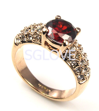SGLOVE NEW 2014 4 Prongs Round Cutted Sparkling Ruby Cubic Zirconia God Engagement Ring Bezel Set