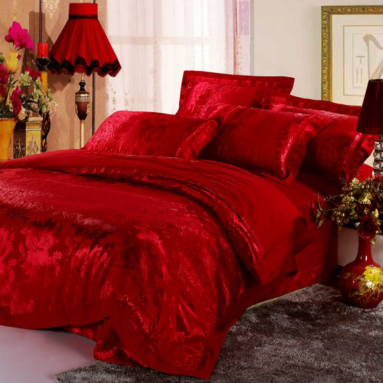 luxurious red bedding set 4pc wedding satin duvet quilt cover king queen size comforters bedlinen bedsheets silk cotton bedcover