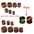 2pair New Wood Ear Skins Dilators Earlet Expansions Free 1pair Silicone Ear Tunnels Plugs Body Piercing
