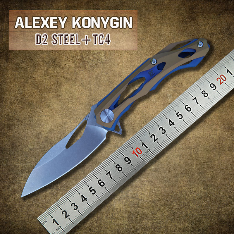 ALEXEY KONYGIN Decepticon 2 Custom Knife Factory Folding Knife D2 Blade Titanium Handle Tactical Hunting Knife