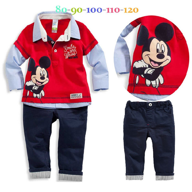 2015 new Baby boys 2pcs set autumn mickey full sleeve T shirt Pants bebes wear infants