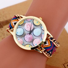 2015 nueva moda de cuarzo reloj DIY de la armadura de hielo patrón de flor del vestido de pulsera chapado en oro pulseras y brazaletes