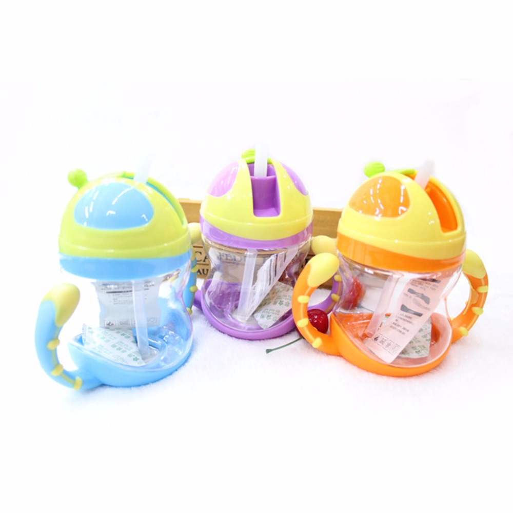 children cups baby leakproof lid handle portable straw cup baby learn to drink cup