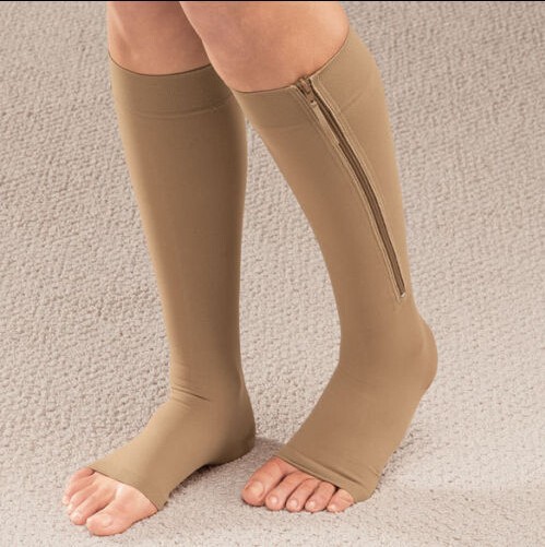 NEW-1pair-Zip-Sox-Compression-Socks-Zipper-Leg-Support-Knee-Open-Toe