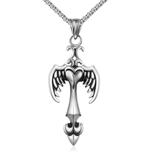 2015 Lureme Punk Gothic Style Stainless Steel Cross with Wing Shape Pendant Necklace for Men Rock Band Jewelry Free Shipping