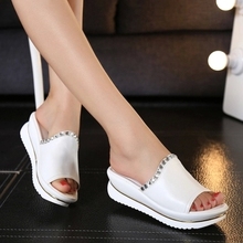 Summer 2016 new leather sandals and slippers women platform sandals shoes wedges platform shoes with comfort in Korea