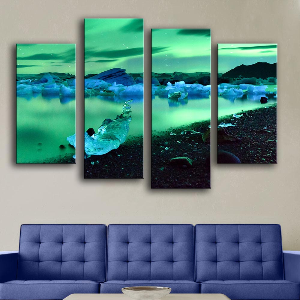 2016 new product Print Oil Painting Wall painting 4PC/SET iceland northern lights Wall Art ...