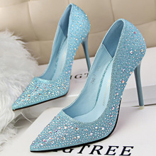 Cinderella Glass Slipper Diamond Stiletto Shoes High Heels Silver Sequined Summer Wedding Pointed Toe 2015