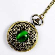NEW Big Vintage Emerald stone pocket watch Green Necklace woman Jewelry Gothic fashion retro Dropshipping Elf Eye