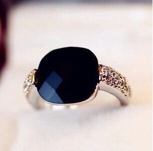2015 New HOT Fashion Retro Black Agate Gem Imitation Diamond Rings For Women Wholesale 17mm size