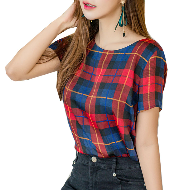 red and white plaid shirt for women