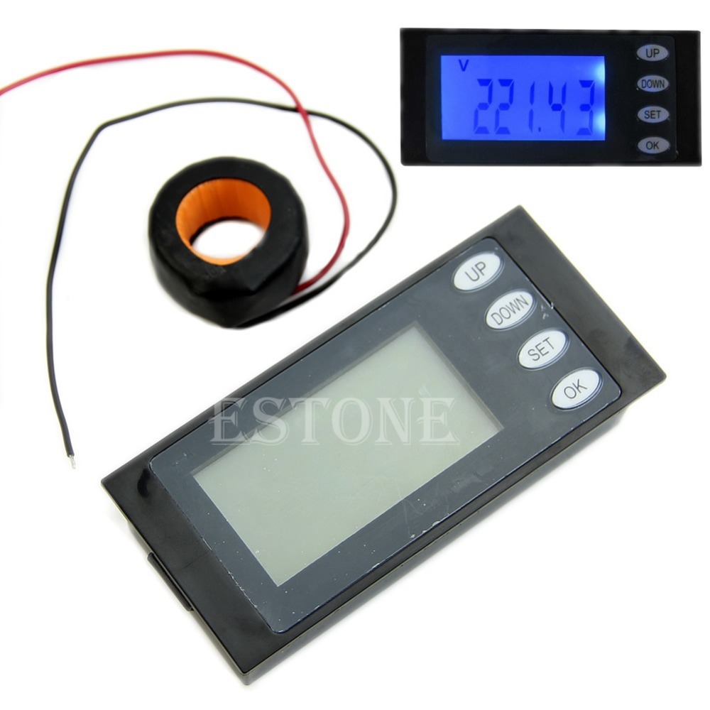 Free Shipping New 5 in 1 AC 100A Digital Combo Panel Meter Volt Amp kWh Watt Working Time + CT