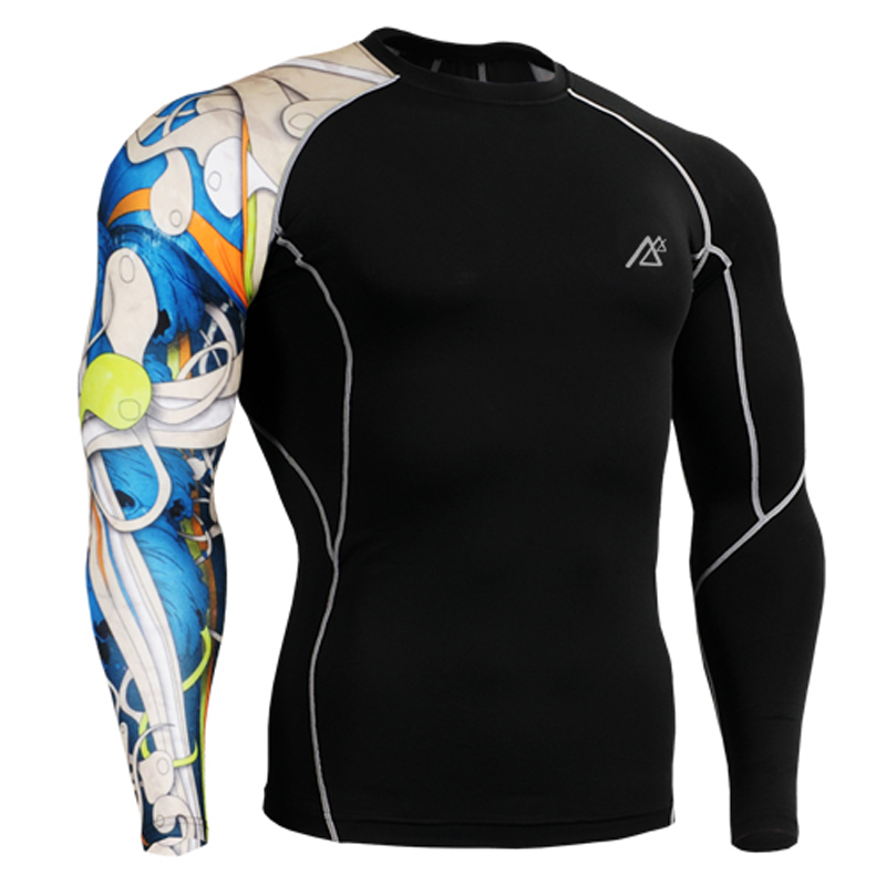 Mens Skin Tight Shirts Compression Gym Crossfit MMA T Shirts Sports Bodybuilding Running Surfing Long Sleeves