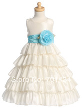 Designer Scoop Ivory Ball Gown Floor-Length Flower Girl Dress Sashes With Bow Zipper For Kids