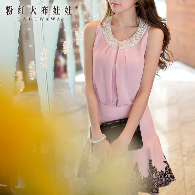 The pink doll shirt 2015 summer new blouse pearl collar shirt loose sleeveless shirt