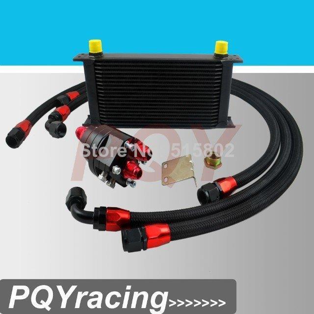 VR Racing Store UNIVERSAL 19 ROWS ENGINE OIL COOLER ALUMINUM OIL FILTER COOLER RELOCATION KIT 3PCS