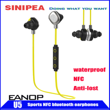 New arrival EANOP U5 waterproof wireless stereo bluetooth earphone headphone headsets Support NFC anti-lost reomote camera
