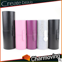 5 Colors Empty Portable Makeup Brush Round Pen Holder Cosmetic Tool PU Leather Cup Container Solid Case