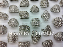 Mixed 25pcs Bulk Wholesale Fashion Jewelry Ring Rhodium Plated Crystal Rhinestone Wedding Rings For Women