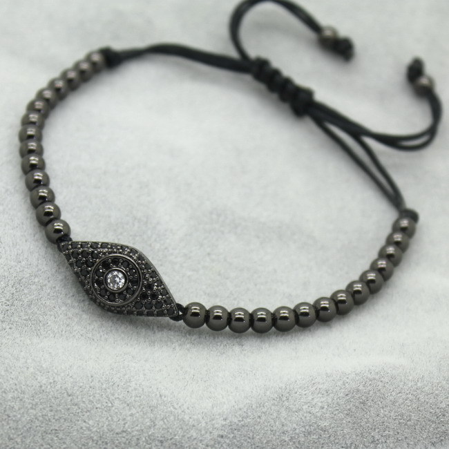 Anil Arjandas Fashion Men Black Bracelet Pave Setting Black CZ Evil Eye Connector 4mm Round Bead