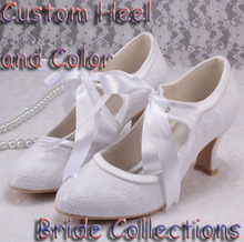 Hot Selling Mary Jane Lace up White Wedding Shoes Bride Low Heels High Quality Free Shipping