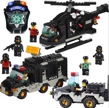 Sluban B2100 Riot SWAT Helicopter Model Building Block Plastic DIY Bricks Military Minifigures Toys Children Compatible Legoe