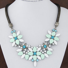 3 Color 2014 Brand New Fashion Retro Style Dickie Colorful Gem Rhinestone Crystal Flower Choker Necklace Women Jewelry  A344