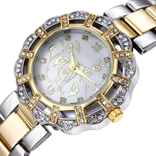 Marcación Rhinestone lleno mesa de vidrio del movimiento del cuarzo cristal checo de lujo moda resistencia al agua relojes mujer