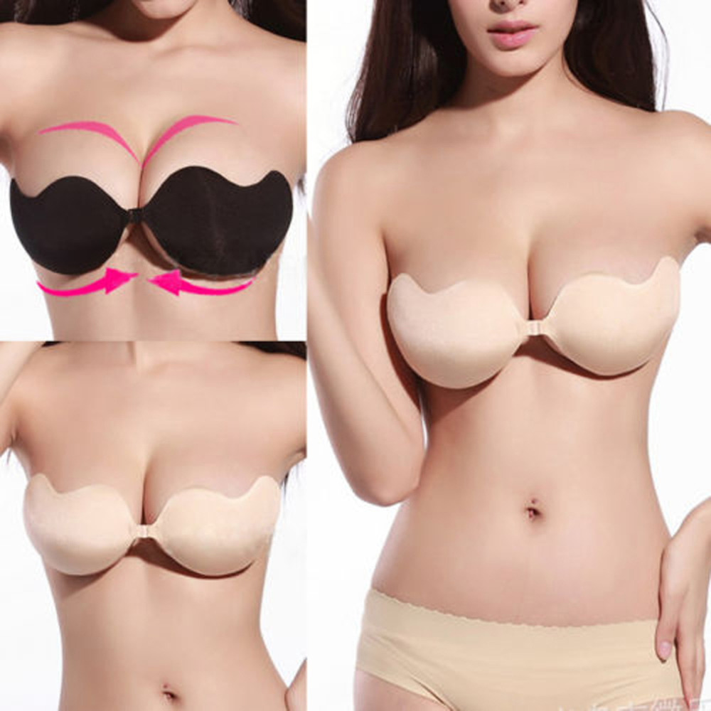 Hot Sale Black and Beige Self Adhesive Push Up Silicone Bust Front Closure Strapless Bra free
