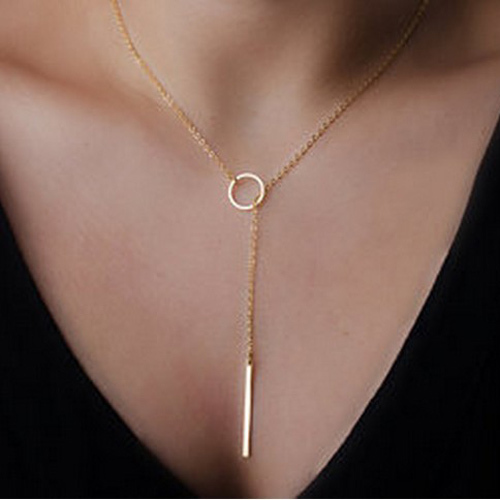 New Sexy Women Chic Geometry Cross Charm Round Pendant Necklace 1pc Ladies Gold Plated Bar Circle