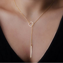 New Sexy Women Chic Geometry Cross Charm Round Pendant Necklace 1pc Ladies Gold Plated Bar Circle Lariat Style Chain Necklace
