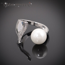 New Brand Platinum Plated Elegant Pearl Ring Luxury  Austria Crystal Wedding Rings for Women Fashion Couple Pearl Jewelry