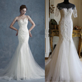 Vintage Wedding Dresses Lace Gown 2015 Modest Cathedral Long Train Custom Made Beach Wedding Gown