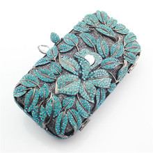 Free shipping High quality crystal rhinestones diamonds bag women clutch handbag leaf shape evening bags 4