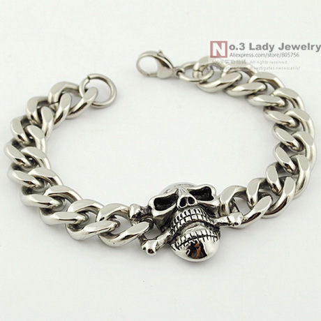 Cool 316L Stainless Steel MENS Skull Bracelet Chain For PUNK 2014 Biker Jewelry Wholesale Free shipping