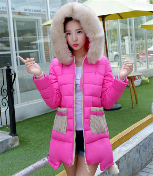 2015 New Women\'s Winter Jacket Women Long Down Coat Female Hooded Jackets Fur Collar Knitted Pockets Parka Woman Coats Plus Size (8)