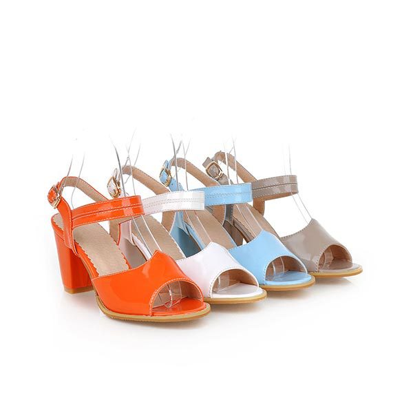 2015 summer new peep toe thick heels solid colors buckle thick-heeled shoes breathable and comfortable shoes D1242