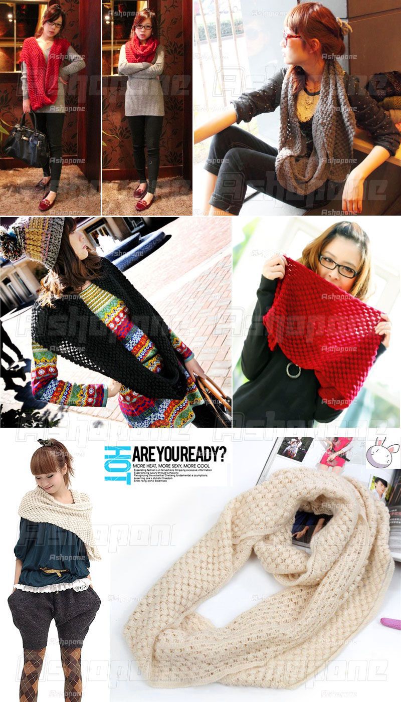 2015 Winter New Fashion Women Warm Knit Neck Circle Wool Cowl Snood Long Scarf Shawl Wrap