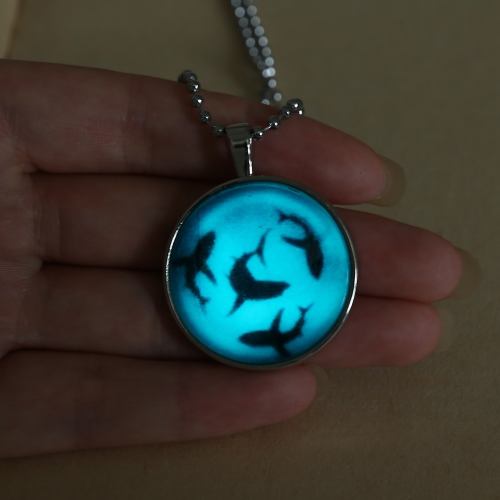 GLOW IN THE DARK Dolphin Ring Blue and Green Silver Photo Locket Steampunk